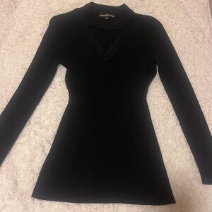 Almost Famous Black Ribbed Long-Sleeve Dress with Lace Keyhole